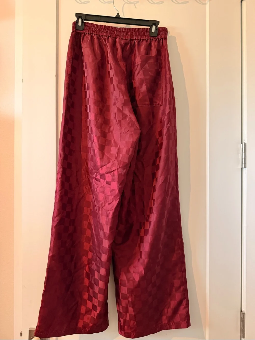 Puma Fenty Burgundy Checker-Panel Tearaway Pants with Orange Stripes Sz XS